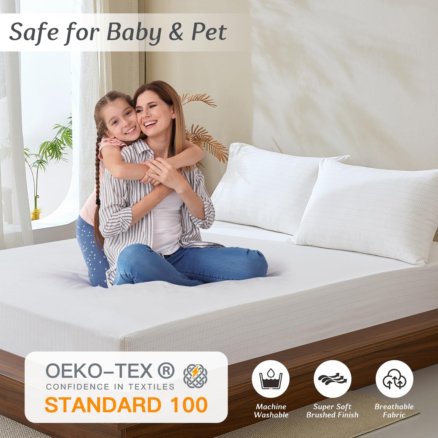 Grounding Sheets Queen, Grounded Bed Sheet 10% Pure Silver Fiber Connected Earth Energy, Fitted Earth Sheets with Grounding Tester-White