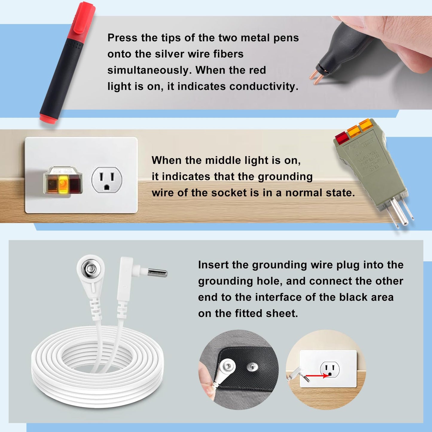 Grounding Sheets King, 90% Organic Cotton+ 10% Pure Silver Fiber,Grounded Bed Sheet Kit, Deep Pocket Grounded Bed Sheet, Relieves Pain - Used for Healthy Sleep Therapy (Gray, King)