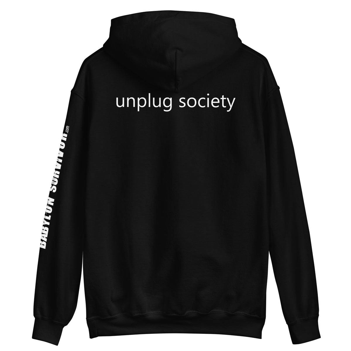 Babylon Survivor Unplug Society hoodie – black, back view (2)
