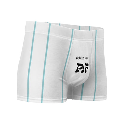 Kosher AF funny Jewish boxer briefs – white, front view