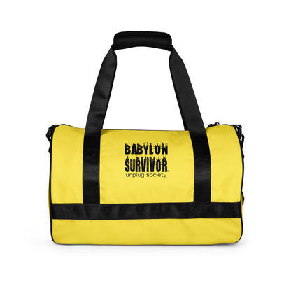 Babylon Survivor gym duffel bag – white, back view