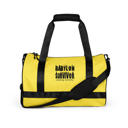 Babylon Survivor gym duffel bag – white, front view