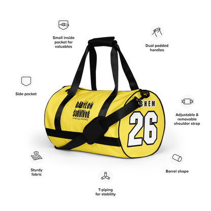 Babylon Survivor gym duffel bag – white, front view (3)