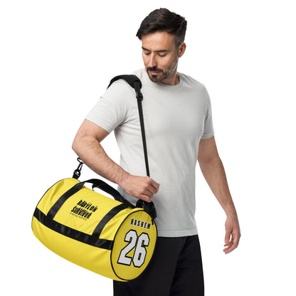 Babylon Survivor gym duffel bag – white, front view (2)