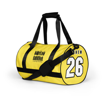 Babylon Survivor gym duffel bag – white, front view