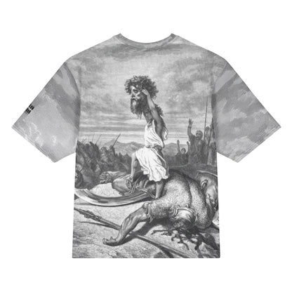 David vs Goliath Dore engraving oversized t-shirt – white, back view (2)