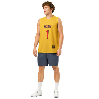 Hashem 1 Shmo 1 basketball jersey – white, front view (2)