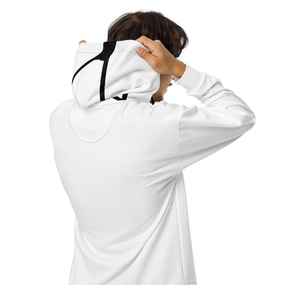 Tefillin Addict Jewish zip hoodie – white, back view