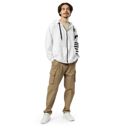 Tefillin Addict Jewish zip hoodie – white, front view (3)