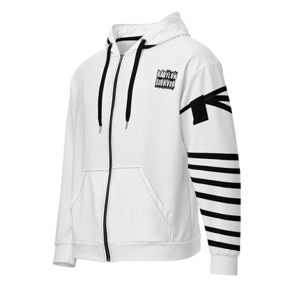 Tefillin Addict Jewish zip hoodie – white, front view