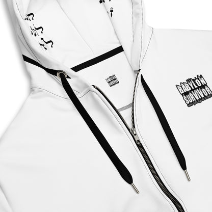 Tefillin Addict Jewish zip hoodie – white, product details view