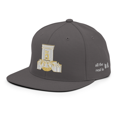 Third Temple embroidered snapback hat – dark grey, front view