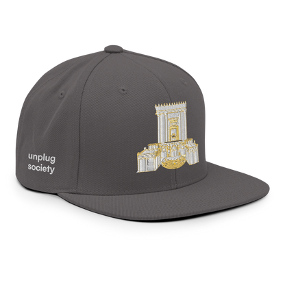 Third Temple embroidered snapback hat – dark grey, front view