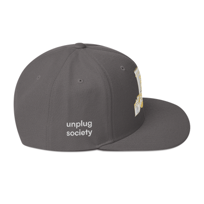 Third Temple embroidered snapback hat – dark grey, side view