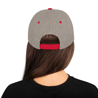 Emet Truth Infinity Hebrew snapback hat – heather grey red, back view