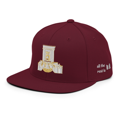 Third Temple embroidered snapback hat – maroon, front view