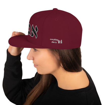 Emet Truth Infinity Hebrew snapback hat – maroon, side view