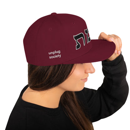 Emet Truth Infinity Hebrew snapback hat – maroon, side view