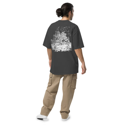 Babylon Is Falling Again oversized faded t-shirt – black, back view