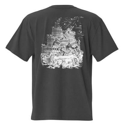 Babylon Is Falling Again oversized faded t-shirt – black, back view (2)