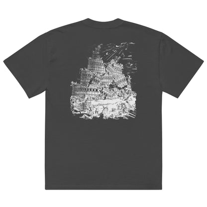 Babylon Is Falling Again oversized faded t-shirt – black, back view (3)