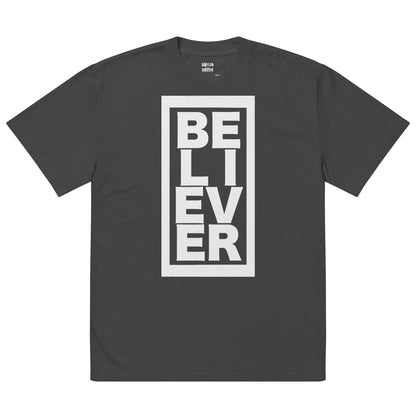 Believer oversized faded t-shirt – black, front view
