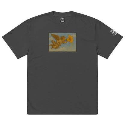 Datura flower botanical oversized faded t-shirt – black, front view
