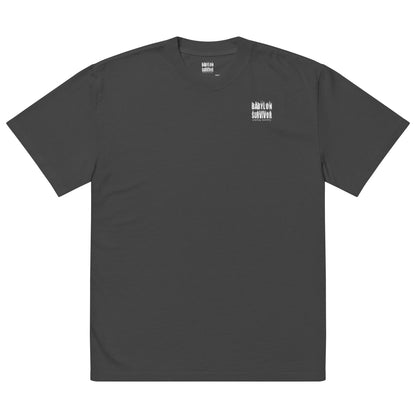 Babylon Is Falling Again oversized faded t-shirt – black, front view
