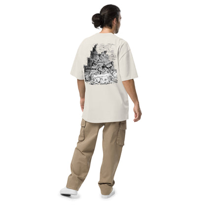 Babylon Is Falling Again oversized faded t-shirt – bone, back view
