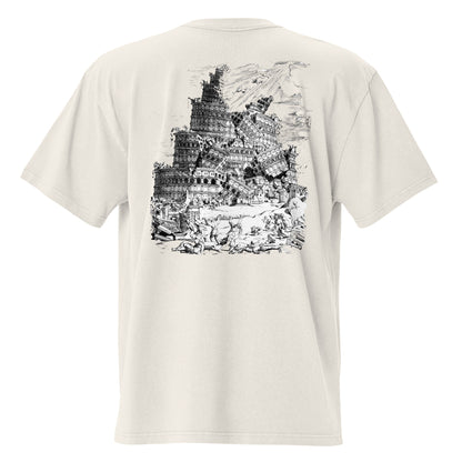 Babylon Is Falling Again oversized faded t-shirt – bone, back view (2)