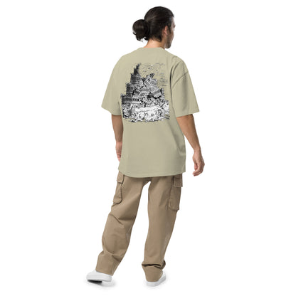 Babylon Is Falling Again oversized faded t-shirt – eucalyptus, back view