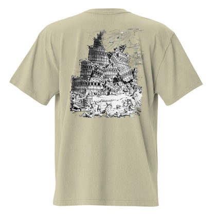 Babylon Is Falling Again oversized faded t-shirt – eucalyptus, back view (2)