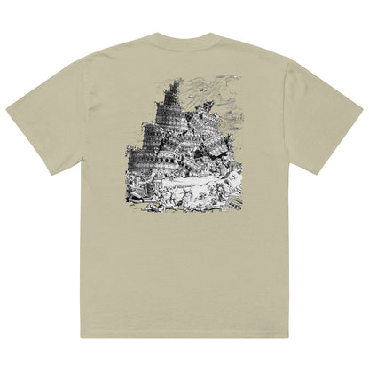 Babylon Is Falling Again oversized faded t-shirt – eucalyptus, back view (3)
