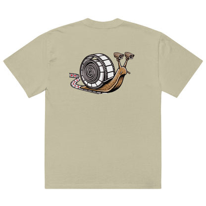Snail Trail film reel snail oversized faded t-shirt – eucalyptus, back view