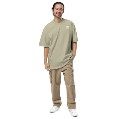 Babylon Is Falling Again oversized faded t-shirt – eucalyptus, front view