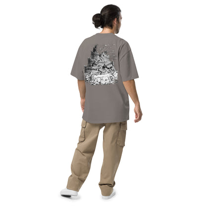 Babylon Is Falling Again oversized faded t-shirt – grey, back view