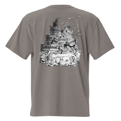 Babylon Is Falling Again oversized faded t-shirt – grey, back view (2)