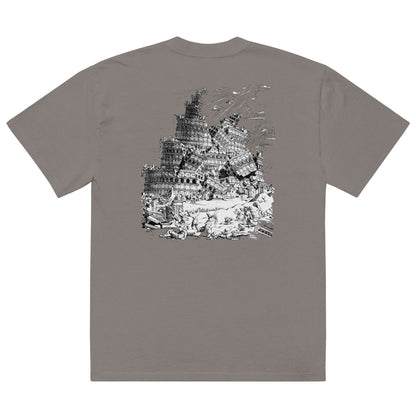 Babylon Is Falling Again oversized faded t-shirt – grey, back view (3)