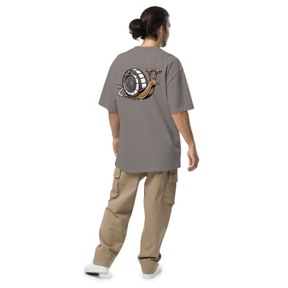 Snail Trail film reel snail oversized faded t-shirt – grey, back view