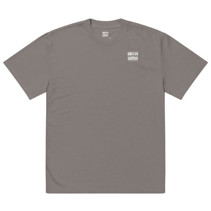 Babylon Is Falling Again oversized faded t-shirt – grey, front view (3)