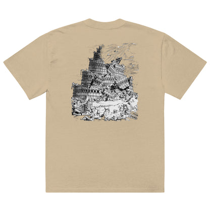 Babylon Is Falling Again oversized faded t-shirt – khaki, back view