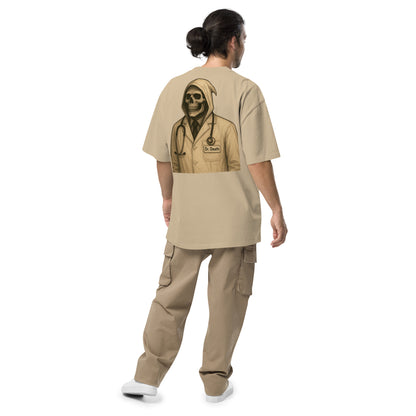 Dr. Death grim reaper oversized faded t-shirt – khaki, back view
