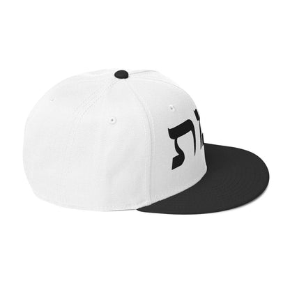 Emet Truth Hebrew snapback hat – black white, side view