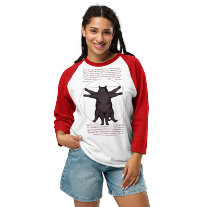 Vitruvian Cat 3/4 sleeve raglan shirt – white red, front view (2)