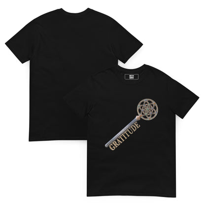 Gratitude spiritual t-shirt – black, front and back view