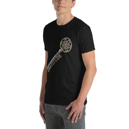 Gratitude spiritual t-shirt – black, front view