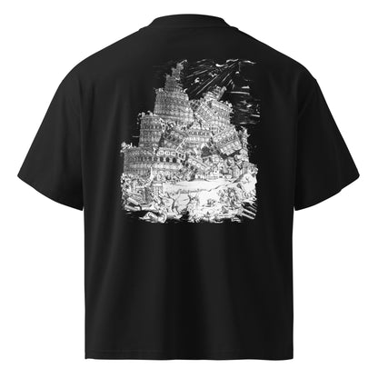 Babylon Is Falling Again organic oversized t-shirt – black, back view