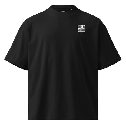 Babylon Is Falling Again organic oversized t-shirt – black, front view