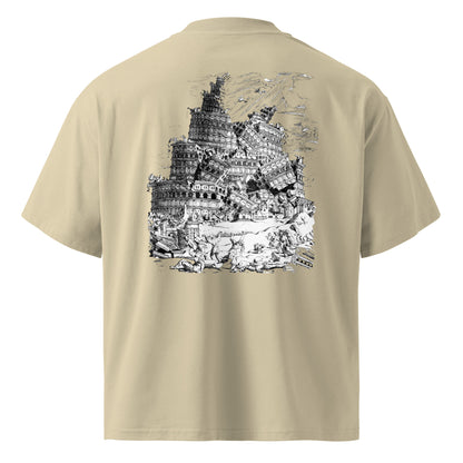 Babylon Is Falling Again organic oversized t-shirt – stone, back view
