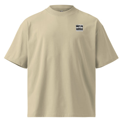 Babylon Is Falling Again organic oversized t-shirt – stone, front view